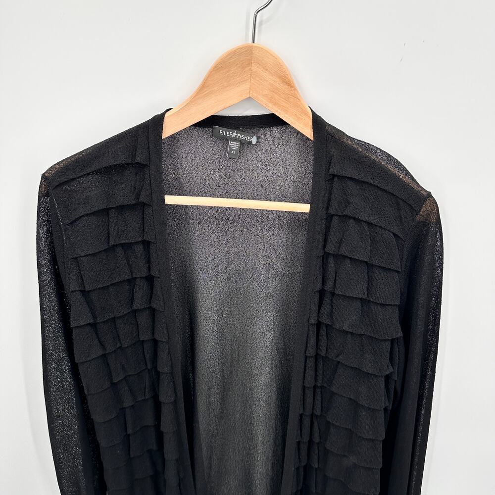 EILEEN FISHER Black Lightweight Open Front Long Cardigan // XS - Picture 2 of 8